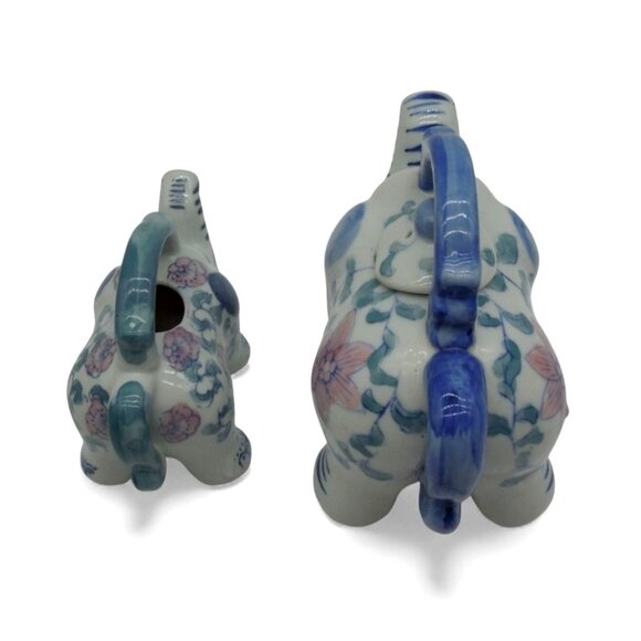 ELEPHANT TEAPOT Set Floral Ceramic Blue and White Vintage - Picture 8 of 12